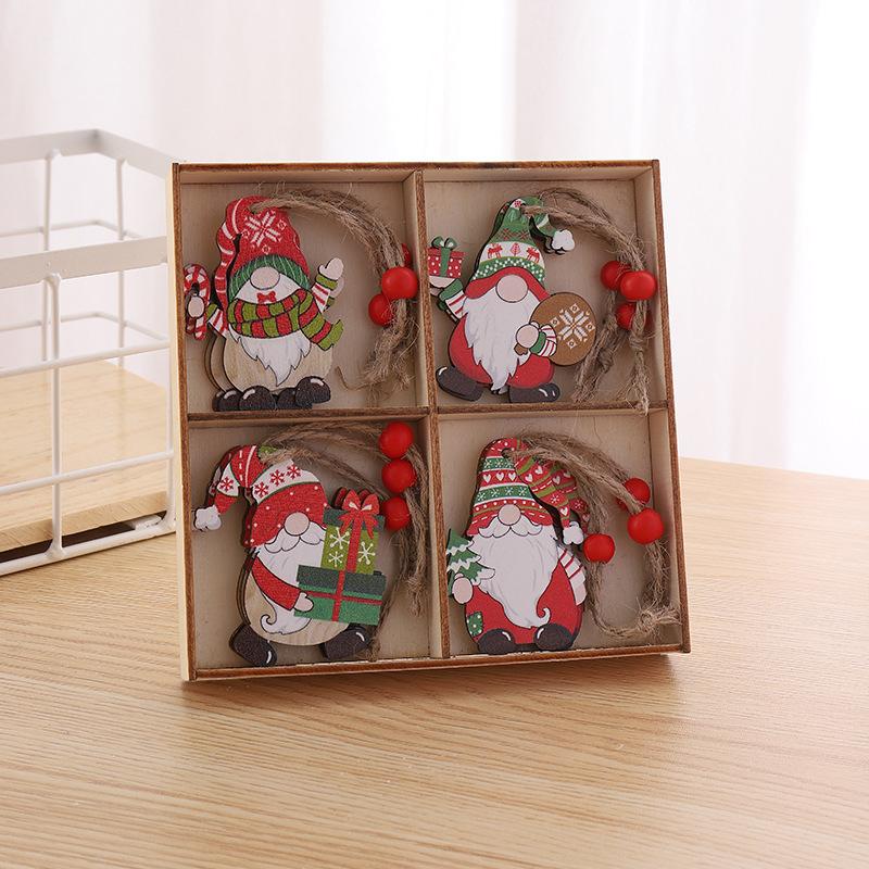 Christmas decorations wooden box 12pcs wooden Santa pendant gingerbread man decoration Christmas gift
