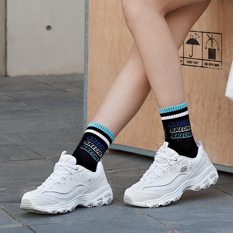 (WMNS) Skechers D'Lite-Looking Glass 'White Grey' Women's 11959-WHT