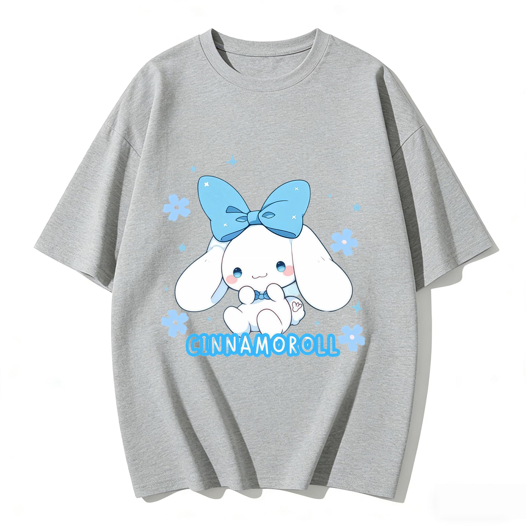 

2026 New Arrival Kawaii Cinnamoroll Blue Bow Print Couple T Shirts Casual Loose Family Matching Outfits Parentchild Tees Tops S