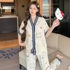 Cartoon cute pajamas women's summer thin bubble foam two-piece set short-sleeved 1011 new cartoon cardigan loungewear