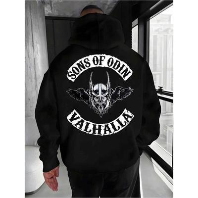 Sweat à capuche imprimé style mythologie viking "Fils d'Odin", un symbole de mode hardcore rétro pour les créateurs de tendances sombres