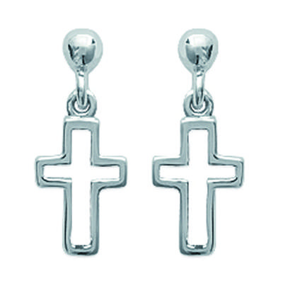 [I8082] - Strieborné náušnice 'Kríž' strieborné (rhodiované) - 16x6 mm