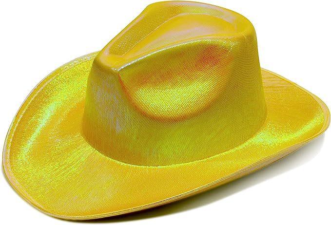 Neon Glitter Space Cowboy Hat - Fun Metal Holographic Party Disco Cowgirl Hat