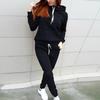 Women's European & American 2023 Autumn/Winter Solid Color Fleece Sweatshirt Hoodie Casual Sports Set
