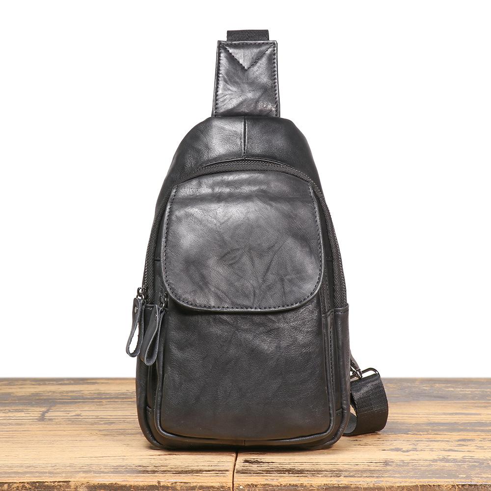 Leather Shoulder Bag, New Top Layer Cowhide Crossbody Bag, Casual Chest Bag, Men's Portable Multifunctional Bag