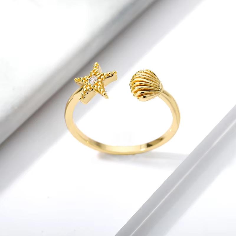 French vacation style creative design ring, women's starfish shell adjustable tail rings
