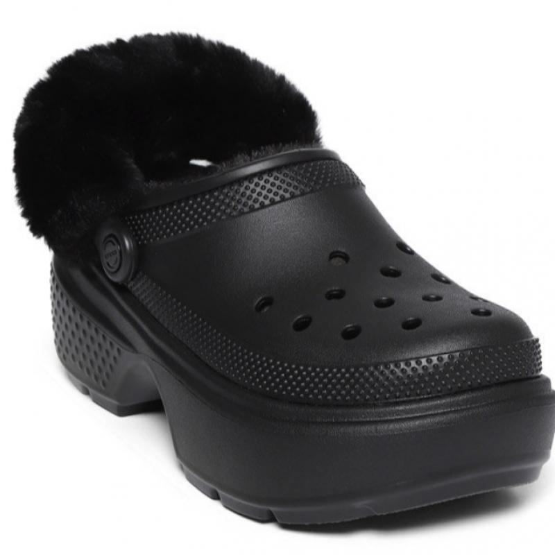 Crocs Stomp Line Clogs Fur Indoor Shoes Black 208546 001