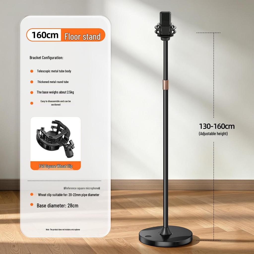 Professional Floor Microphone Stand with Weighted Round Base for Live Performances and Broadcasts