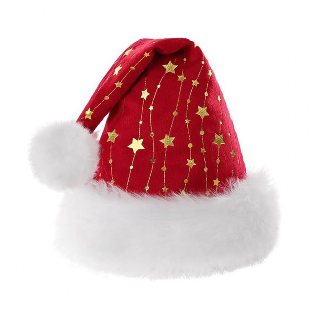 Santa Hat with Gold Stars Lightweight Christmas Hat Festive Santa Hat with White Fluffy Pompom for Christmas New for Gathering