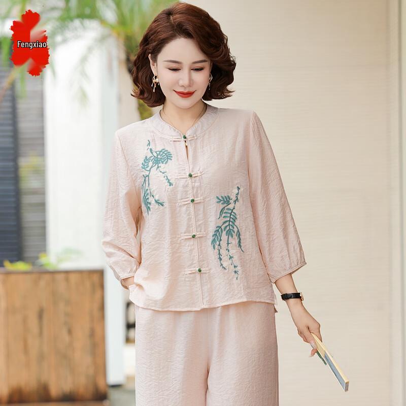 

Chinese Style Mother s Summer Two-Piece Outfit 5XL