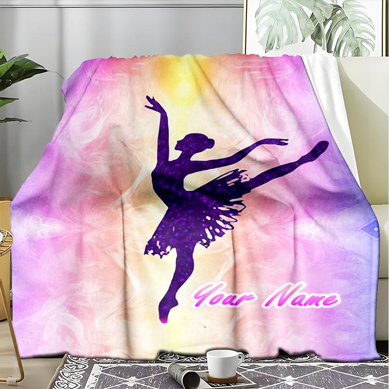 1PC Custom Name Ballerina Graceful Pose Outdooor Flannel Blankets Patterns Throw Blanket All-Season Soft Gift for Couch, Bed, Camping Gifts