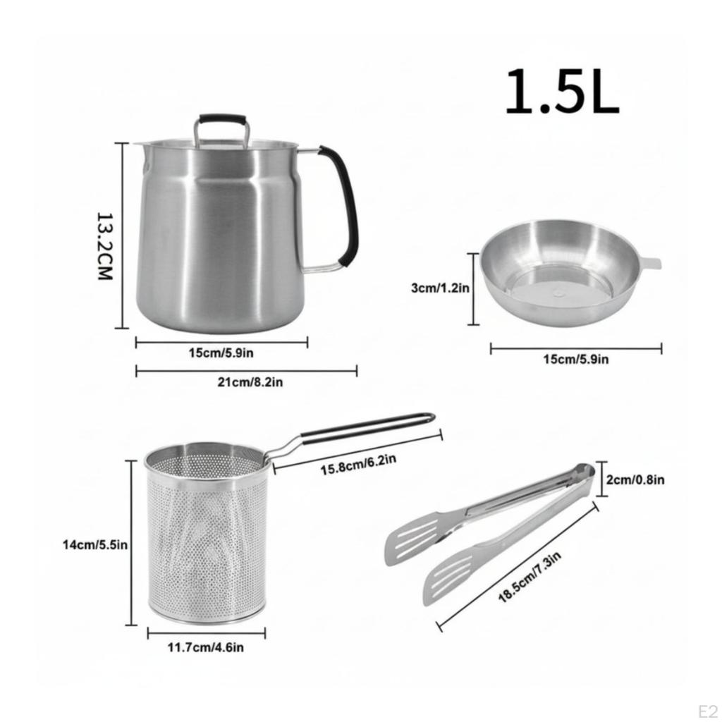 Oil Strainer Pot with Gripper 304 Stainless Steel Basket Fine Mesh Container Tongs
