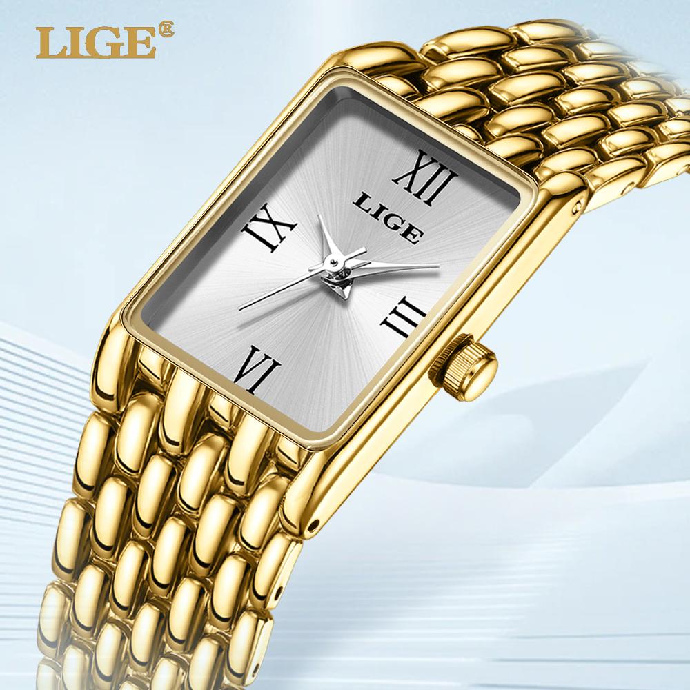

Женские часы LIGE, простые, изысканные, элегантные, новый дизайн, водонепроницаемые женские часы из нержавеющей стали золотой/белый