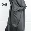 Sweat-shirt à capuche à manches longues pour femme, manteau à fermeture éclair, grandes poches, faux deux pièces, couleur unie, veste à capuche mi-longue