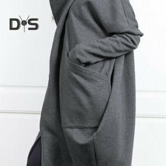 Sweat-shirt à capuche à manches longues pour femme, manteau à fermeture éclair, grandes poches, faux deux pièces, couleur unie, veste à capuche mi-longue