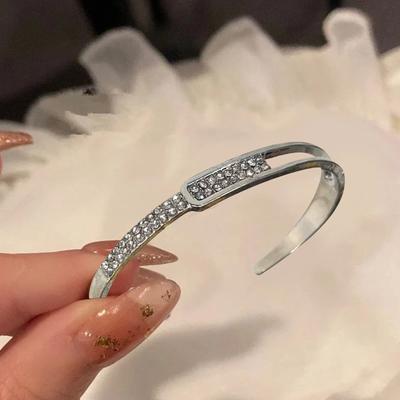 Open Metal Bracelet With Diamonds, Elegant And Versatile Jewelry