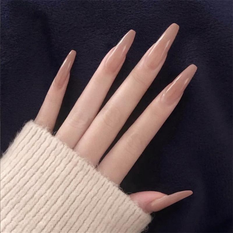 24 Stück Mandel Französische Press-On Nägel Abnehmbar Vollabdeckung Ballerina Falsche Nagelspitzen Für Damen Mädchen
