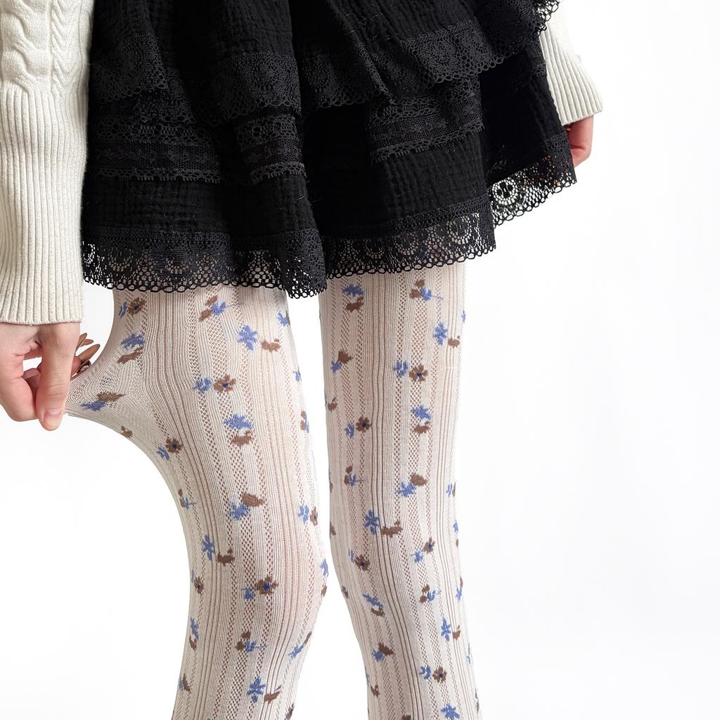 Spring Retro Floral Print Women Tights Vertical Pattern Flower Jacquard Pantyhose Lingerie Hosiery Slim Body Stockings Pantyhose