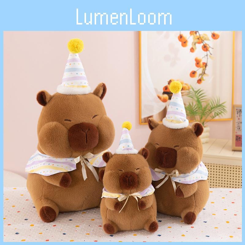 Capybara Birthday Hat Plush Toy Cute Stuffed Doll Cartoon Decoration Gift Kids