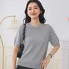 Spring Cotton Knit Short Sleeve Outerwear - Round Neck Loose Fit Solid Color Top
