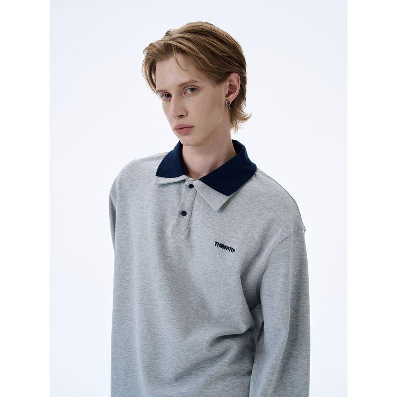 Kisko American Retro Embroidered Fake Two-Piece Preppy Style Polo Shirt for Men and Women, High-End Loose Casual Long-Sleeved T-Shirt