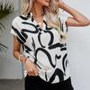 Été Manches Chauve-Souris Mode Élégant Chemise Femme Col V Imprimé Rayures Blouse Décontractée Femme Vintage Ample Bureau Dames Chemises Hauts 24408