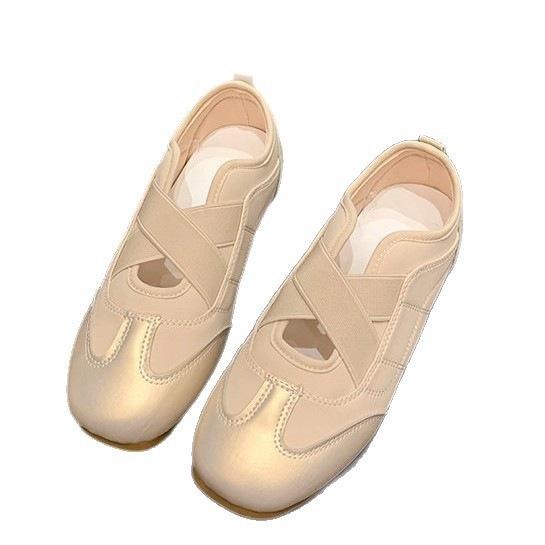New Chinese-style Little White Shoes Women's 2025 Autumn New Flat-bottomed Cross-elastic Band Casual Sports Ballet Mary Jane Shoes