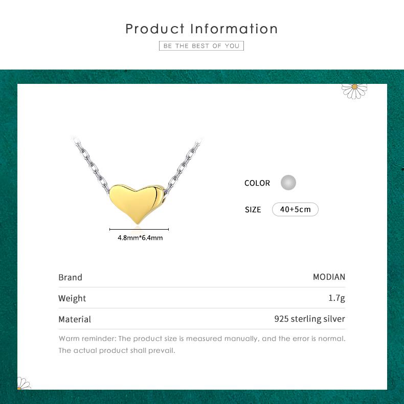 MODIAN Gold Color Exquisite Heart Pendant Real 925 Sterling Silver Love Necklace Chain For Women Wedding Statement Fine Jewelry