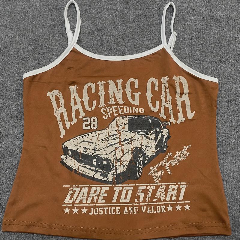 

Европейская и американская летняя мода Y2K с принтом букв уличная сексуальная облегающая майка L коричневый