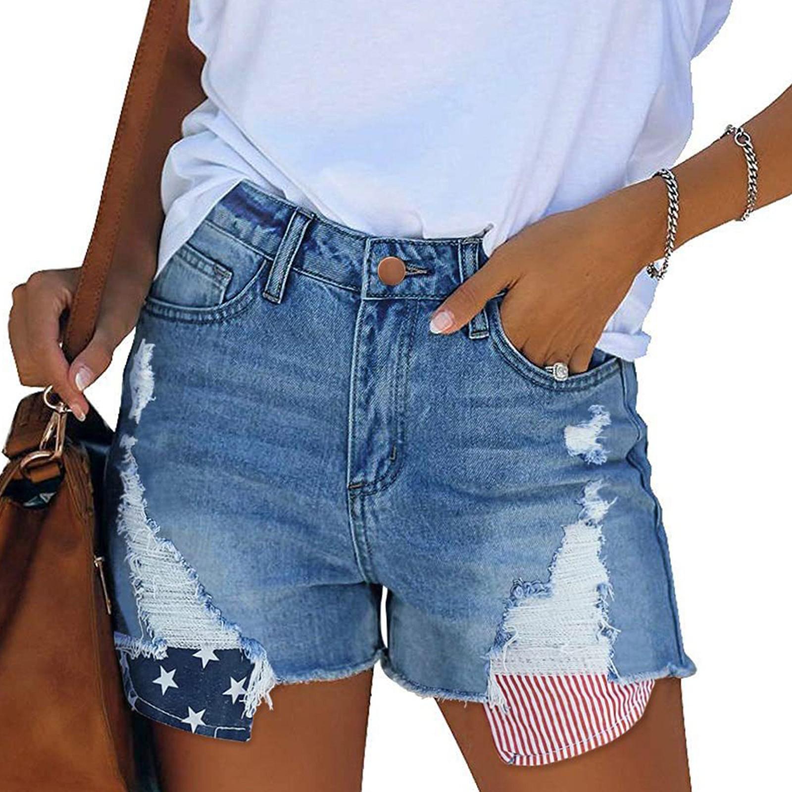 

Женские модные джинсовые шорты с принтом «День независимости» XL синий