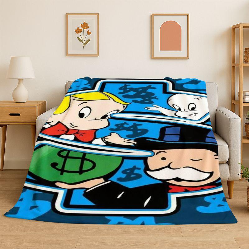 Monopoly Dollar Rich Game Cartoon Flannel Blanket Soft Warm Throw Blanket for Bedroom Living Room Bed Travel Camping Picnic