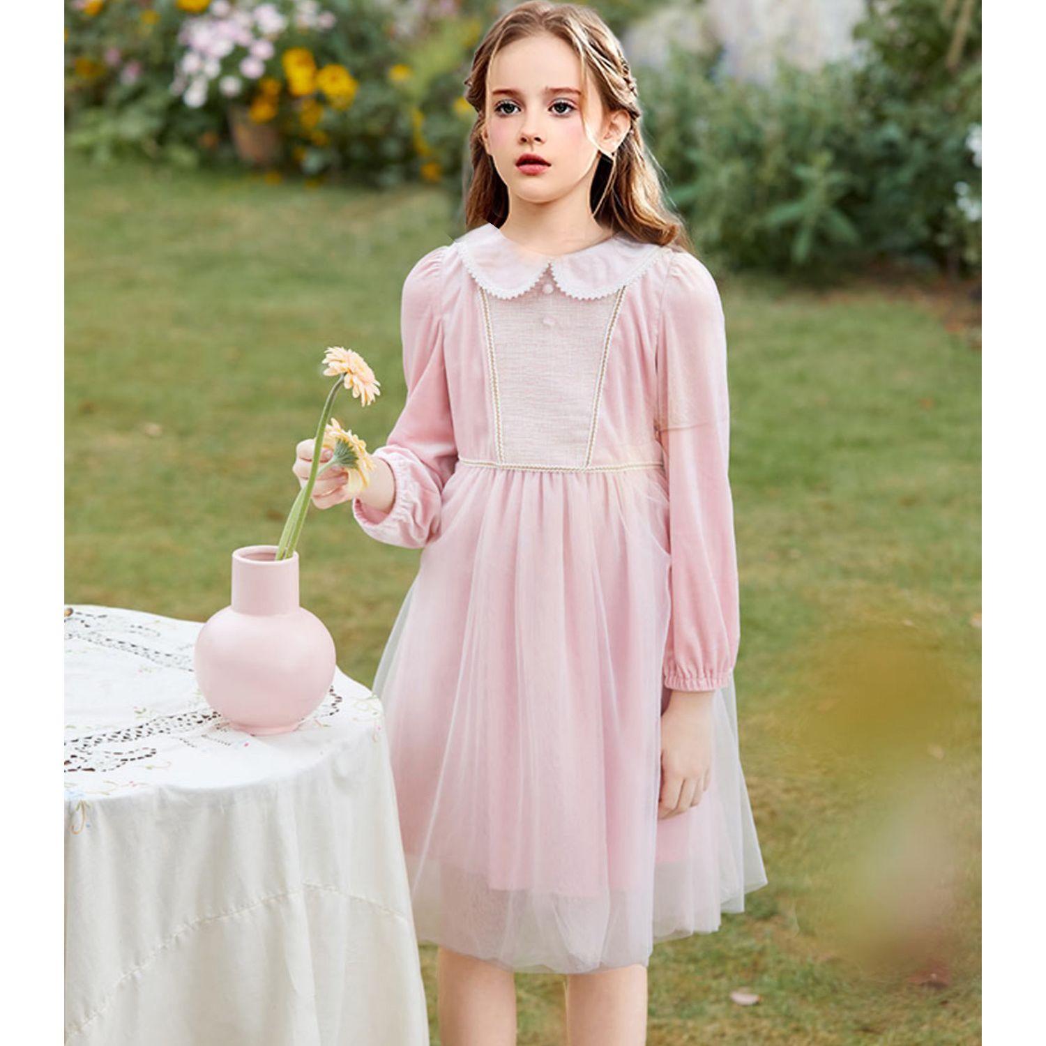 

Солодка рожева сукня для дівчаток, сукня принцеси з довгим рукавом для дітей на весну та осінь 160