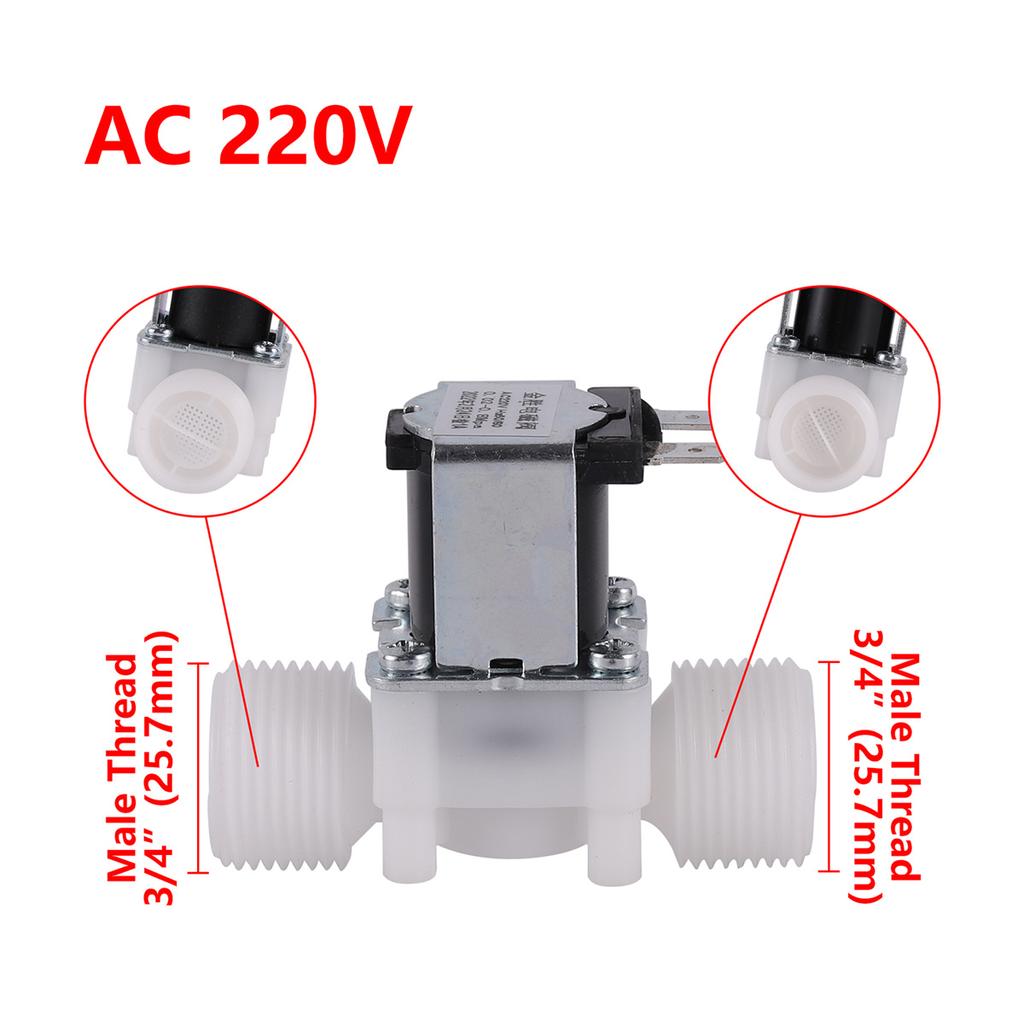 AC 220V/DC 12V Normally Closed Electric Solenoid Valve 1/2" 3/4" Male Thread Plastic Water Valve for 0.02-1mpa Pressure 1/10Pcs