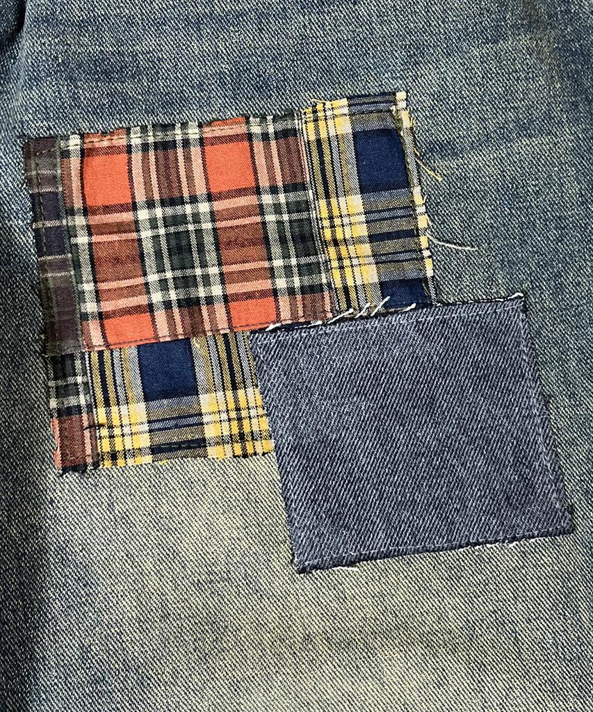 SK8ER ROCK Patchwork Denim Wide Pants ((Beige Indigo))