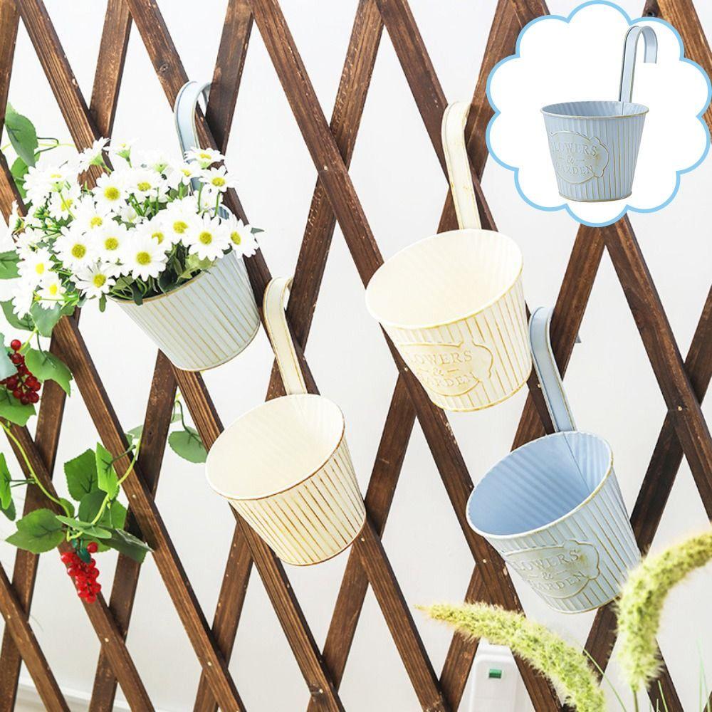 Garden Supplies Metal Hanging Flower Pots with Hooks Drainable Hanging Planter Wall Mounted Wall Hanging Basket Wall Fence