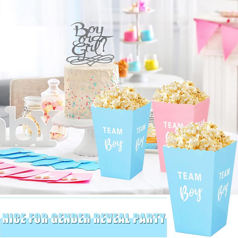 6/12Pcs Gender Reveal Party Popcorn Box Team Boy Team Girl Decorations Baby Gender Reveal Supplies Candy Gift Box Baby Shower