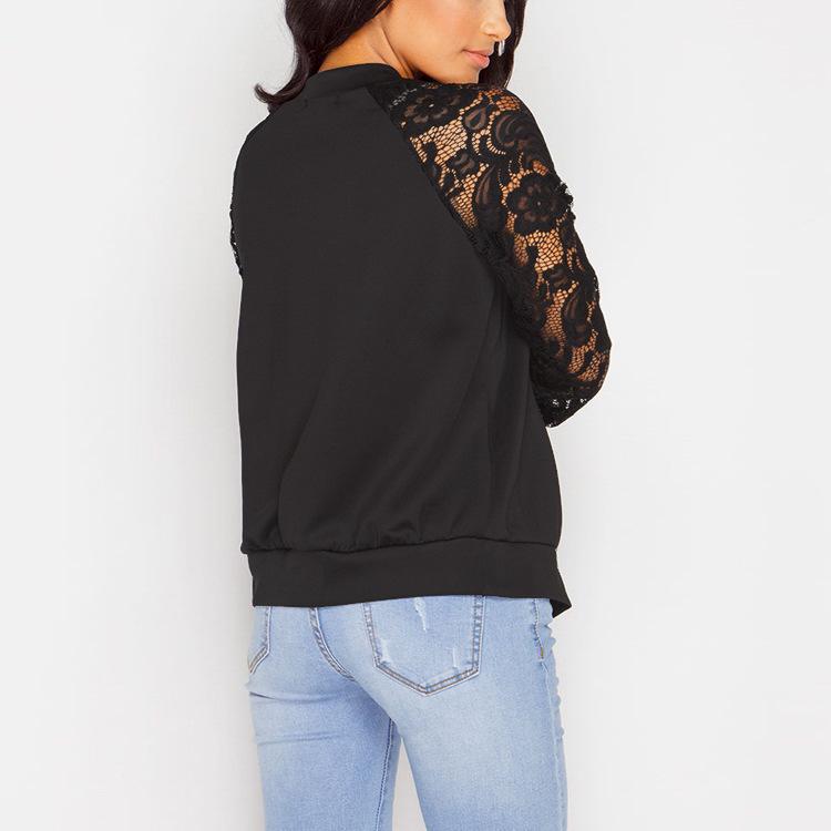 Women's Solid Casual Outwear Lace Long Sleeve Jacket Spring Autumn Zipper Coat Office Wear Office Coat