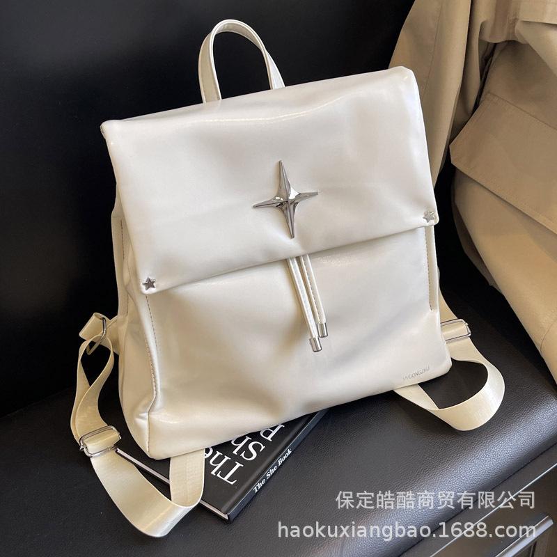 Korean silver backpack female versatile 2025 new trendy fashion large capacity student commuter schoolbag travel backpack