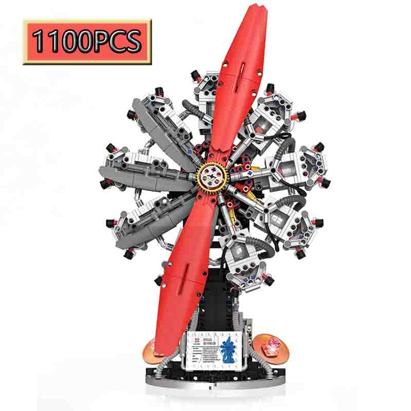 

Moc 1100Pcs 360 Degree Rotating 9-Cylinder Star Shaped Engine Model Led Construction Block Children S Diy Game Plaything Present