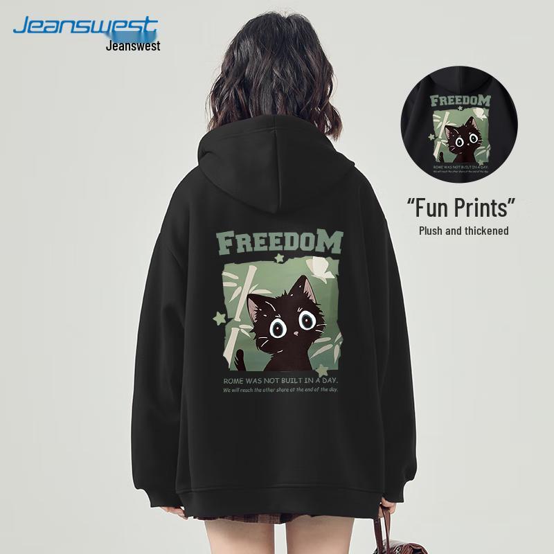 JEANSWEST 2024 Fall/Winter Fleece Lined Hooded Sweatshirt