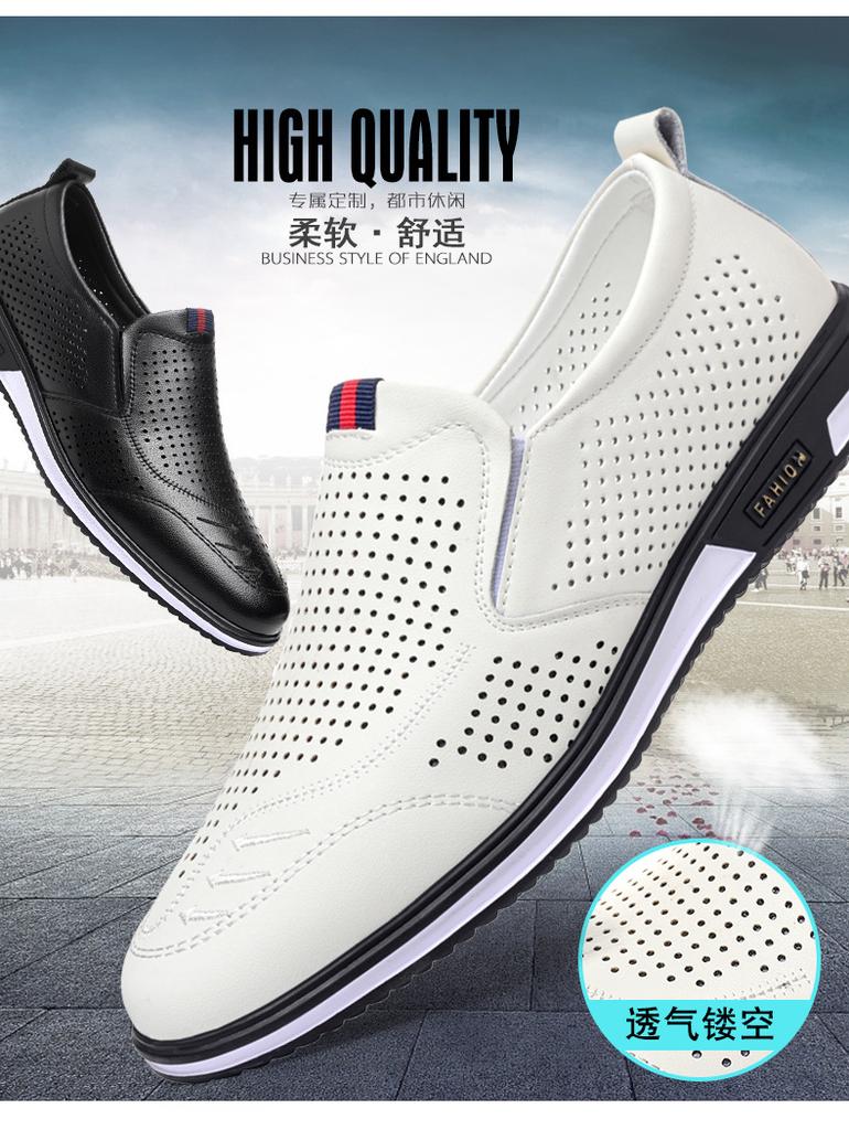 2025 Summer New Men's Leather Breathable Sandals Men's Casual Shoes Hollow Hole Shoes White Sandals 8123-5