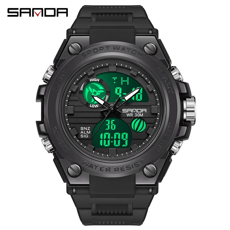 Sanda Multifunctional Sports Watch for Teen Boys: Dual Display, Luminous, Waterproof, with Alarm