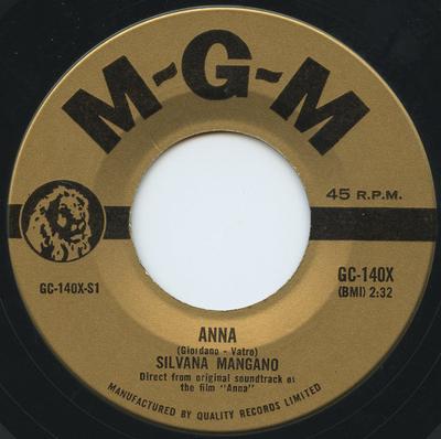 7inch Record SILVANA MANGANO - Anna GC140X MGM Records Canada Soundtracks & Musicals Used