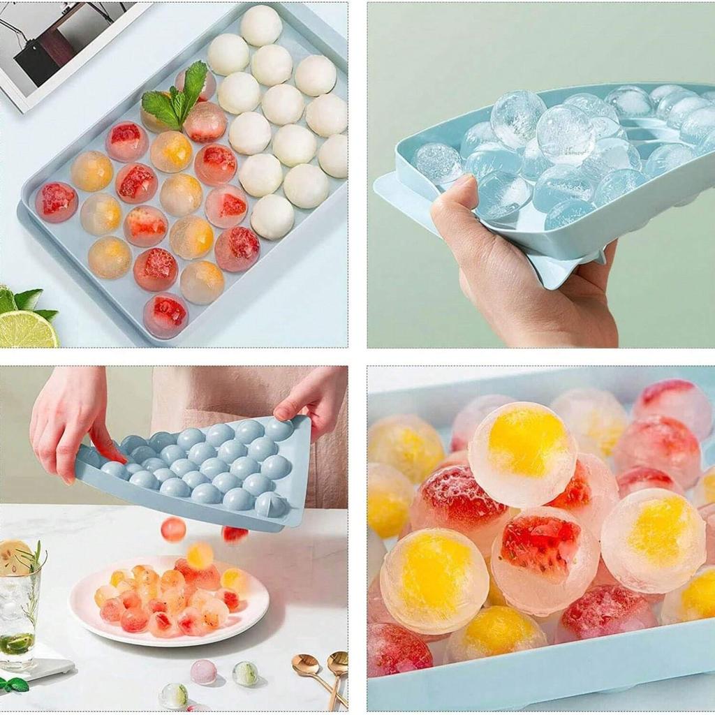 Round Ice Cube Tray Set 3 Trays 1 Ice Bin And Scoop Upgraded Ice Trays Circle Ice Cube Mold Tray for Cocktail Whiskey Coffee