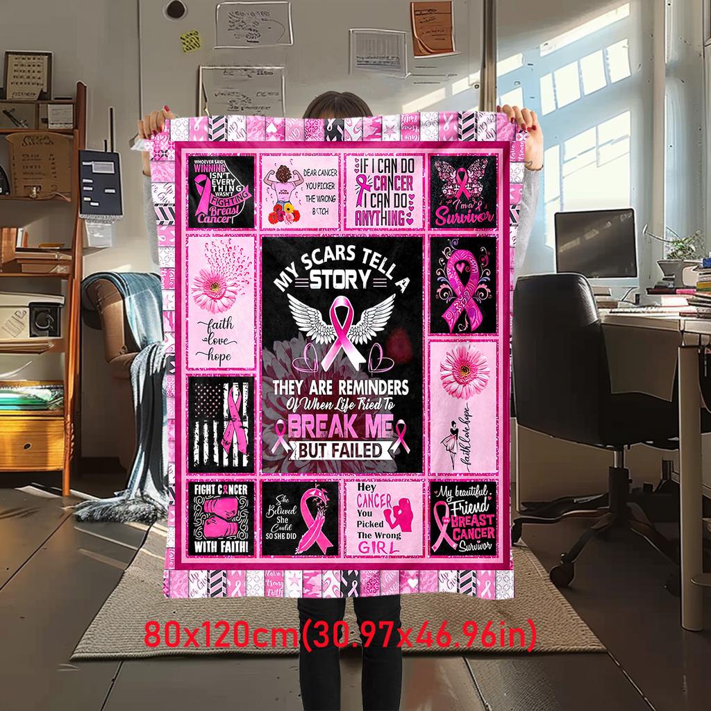 1PC Breast Cancer Awareness Pink Ribbon Throw Blanket Soft Comfortable All Seasons Perfect Sofa Office Travel Home Gift Idea