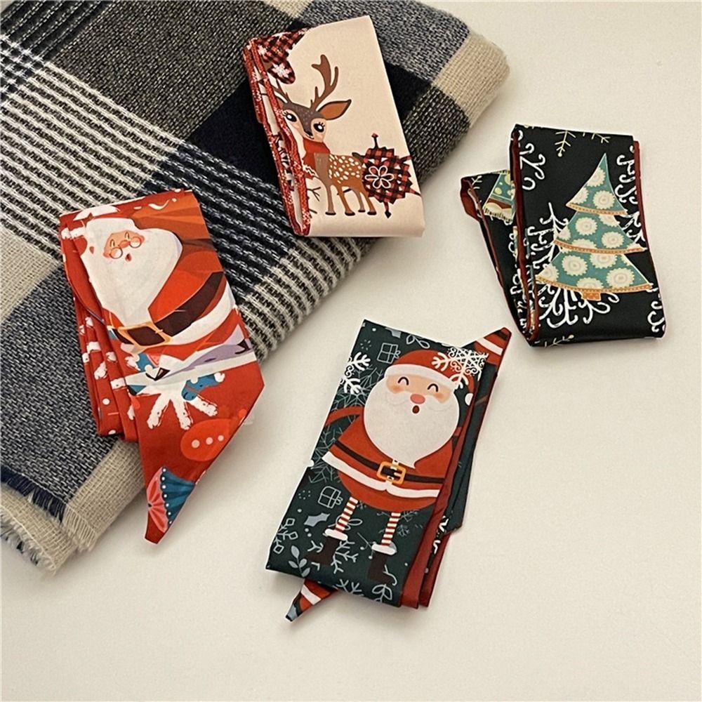 Style Scarves Bow Neck Tie Red Christmas Hair Band Hair Ribbon Long Silk Scarf Female Printed Scarf