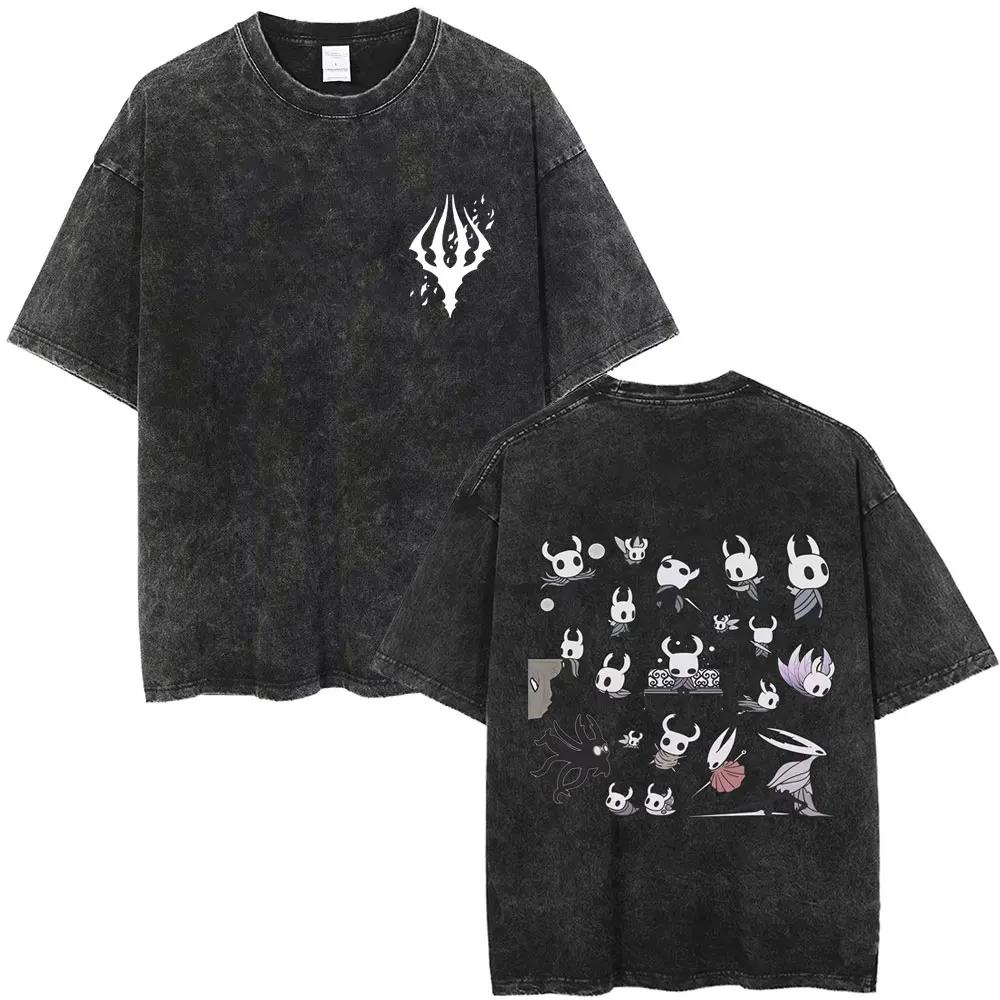 Washed Vintage Game Hollow Knight Merch T-shirt Men Women Casual Oversized Cotton T-shirts Male Cosplay Cartoon Lover T Shirts