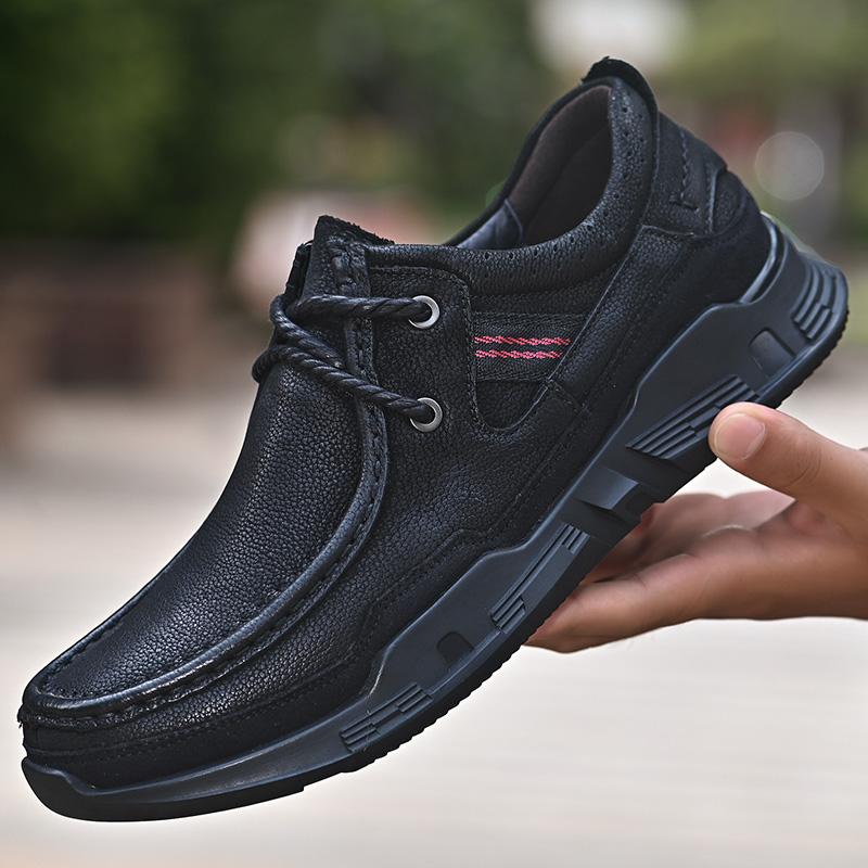 Herren-Sneaker aus echtem Leder Outdoor-Erwachsene Schnürschuhe Vintage Freizeitschuhe Rutschfest Männliches Trekkingschuhwerk Freizeit-Trainer