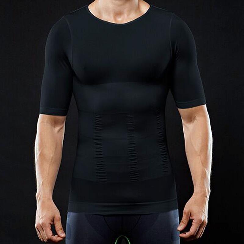 Seamless Men's Body Shaper T-Shirt with Abdomen Control and Back Support