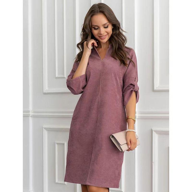 

Fashion 2023 Summer Elegant Loose Lapels Cufflinks Dress Lapel Loose Fitting Dress Fuchsia L